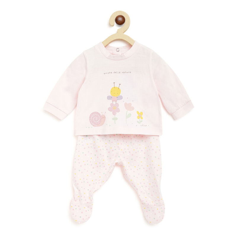 Infant Light Pink Printed 2 Pc Set Baby Smock with Leggings image number null